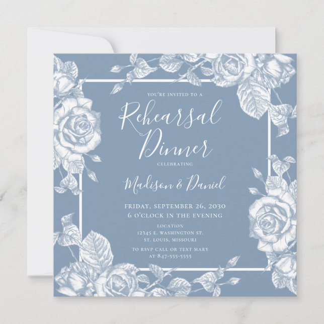 Convites Janto de Ensaio Floral Dusty Blue (Frente)