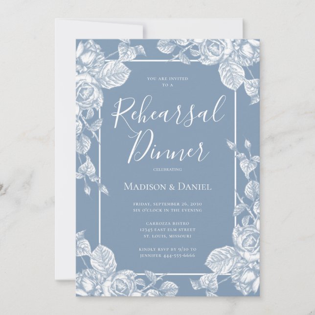 Convites Janto de Ensaio Floral Dusty Blue (Frente)