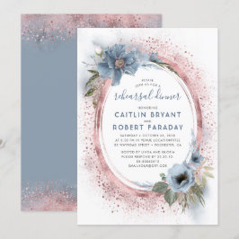 Convites Janto de Ensaio Floral Dusty Blue e Rosa Dourado