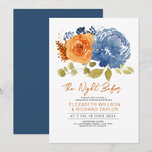 Convites Janto de Ensaio Floral Laranja-marinho Azul Queima