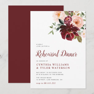 Convites janto de ensaio floral moderno de burúndia e blus