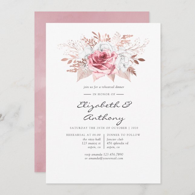 Convites Janto de Ensaio Floral Rosa, Rosa e Rosa, (Frente/Verso)