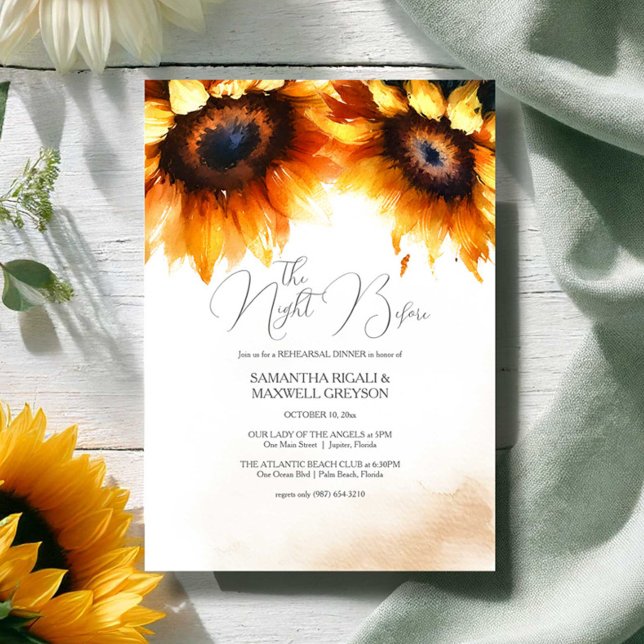 Convites Janto de Ensaio Floral Rustic Watercolor (Rehearsal dinner invitations rustic watercolor sunflowers)