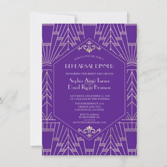Convites Janto de ensaio Gatsby do Excelente Roxo Real (Frente)