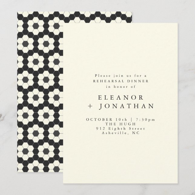 Convites Janto de Ensaio Geométrico do Azulejo Branco Retro (Frente/Verso)