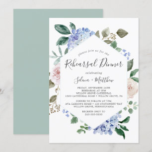 Convites Janto de ensaio geométrico Elegante Blue Hydrangea