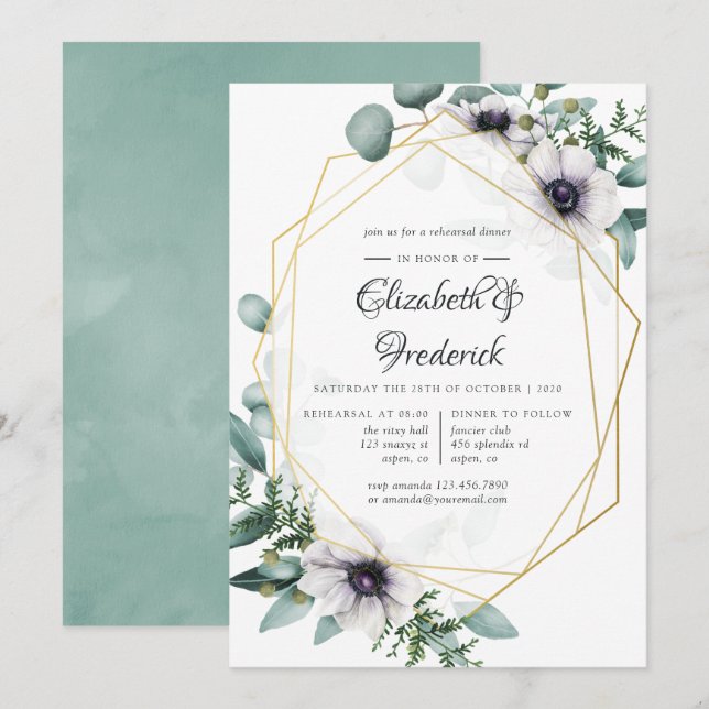 Convites Janto de ensaio geométrico Eucalyptus Anemone (Frente/Verso)