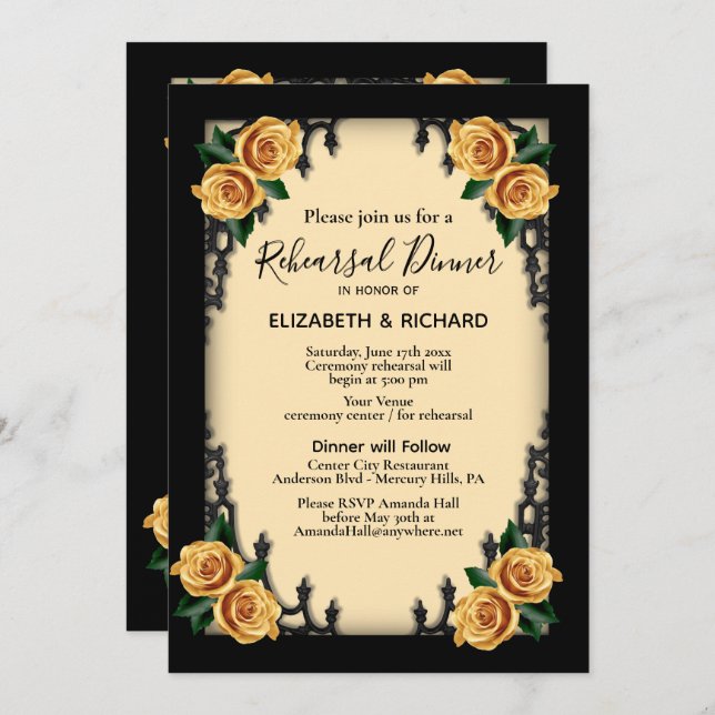 Convites Janto de Ensaio Gótico Rosa Amarelo Amarelo (Frente/Verso)