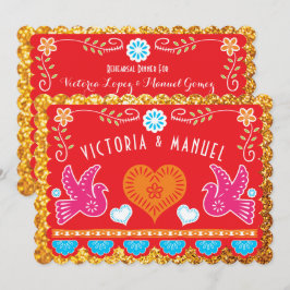 Convites Janto de ensaio mexicano Papel Picado Dourado Glit
