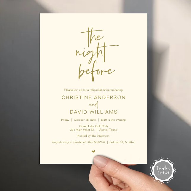 Convites Janto de ensaio moderno, na noite anterior ao conv (The Night Before, Modern Wedding Rehearsal Dinner, Celebration Invitation Card, in Classy Gold)