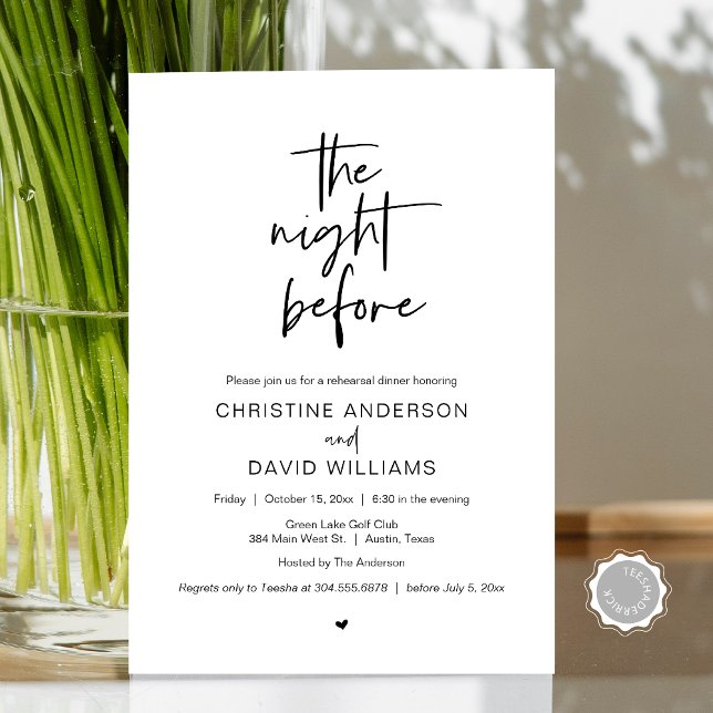 Convites Janto de ensaio moderno, na noite anterior ao conv (The Night Before, Modern Wedding Rehearsal Dinner, Celebration Invitation Card, in Black and White)