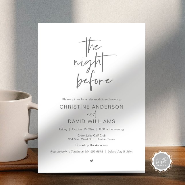 Convites Janto de ensaio moderno, na noite anterior ao conv (The Night Before, Modern Wedding Rehearsal Dinner, Celebration Invitation Card, in Dark grey)