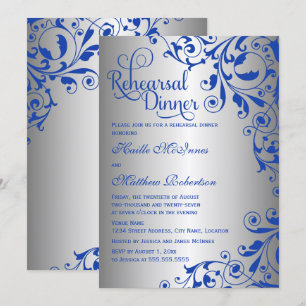 Convites Janto de ensaio na moda Royal Blue Silver Swirls