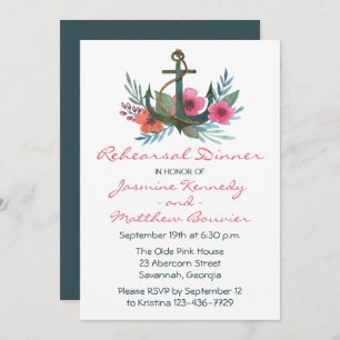 Convites Janto de ensaio náutico Âncora cor-de-rosa