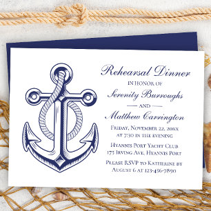 Convites Janto de Ensaio Náutico de Casamento Azul-Marinho 