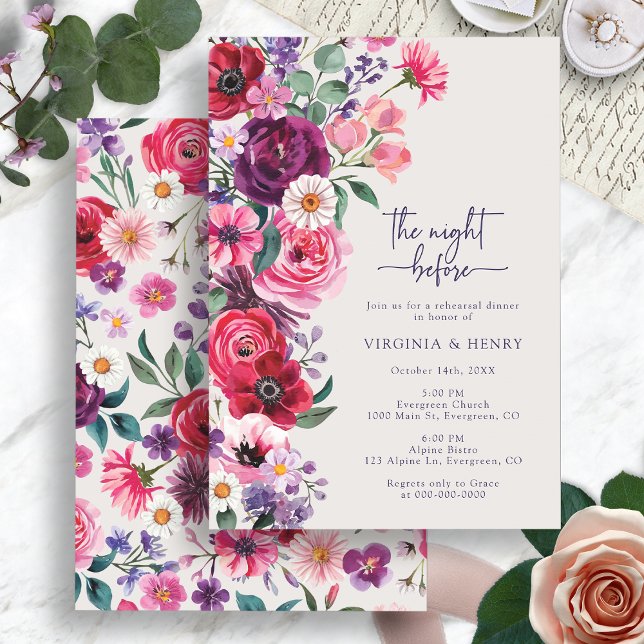 Convites Janto de ensaio oral colorido (Colorful Floral Watercolor Rehearsal Dinner Invitation by Painted Paperie
)