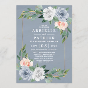 Convites Janto de Ensaio Pêssego Cor-de-Rosa Dourado, Azul-