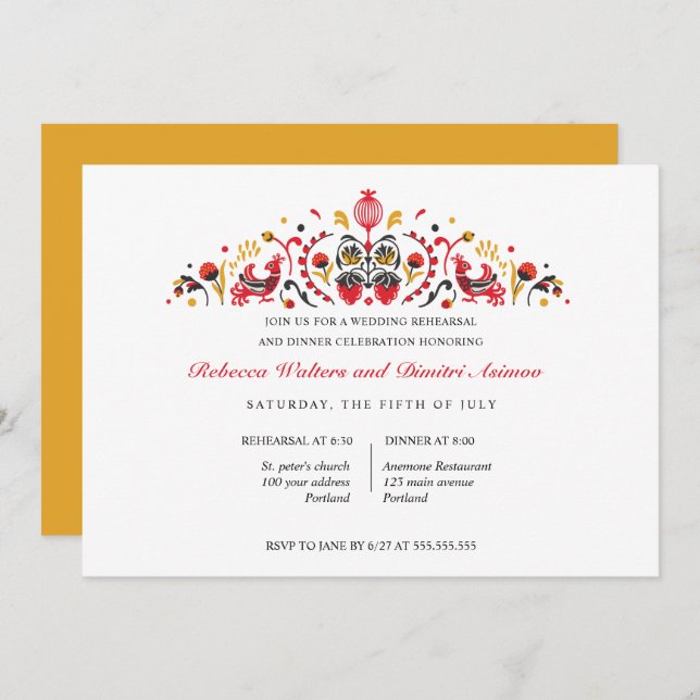 Convites Janto de ensaio russo Art Khokhloma (Frente/Verso)