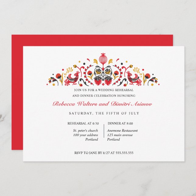 Convites Janto de ensaio russo Art Khokhloma (Frente/Verso)