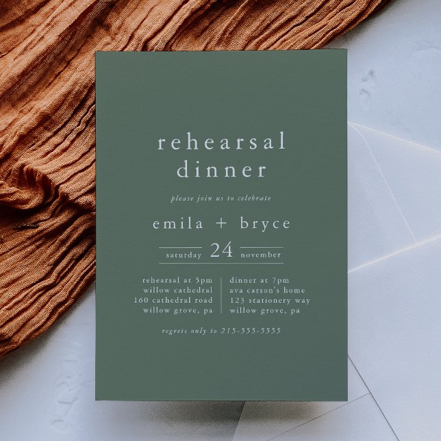 Convites JANTO de Ensaio Russo da Sage Moderna Simples EMEL (EMELIA Simple Modern Sage Rustic Rehearsal Dinner Invitation)