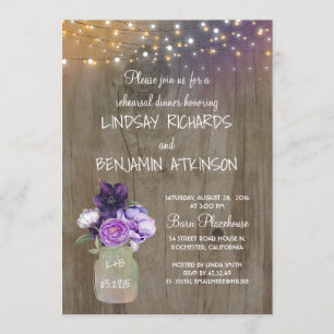 Convites Janto de Ensaio Russo de Mason Jar Floral Roxo