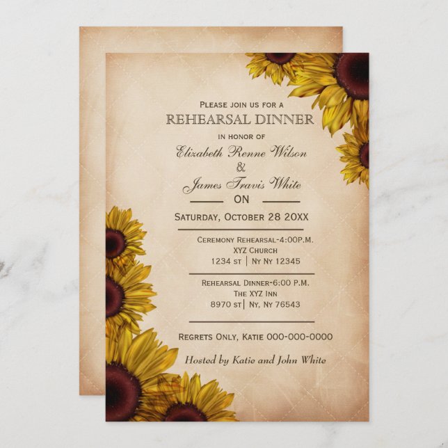 Convites Janto de ensaio russo Elegante Girassóis convida (Frente/Verso)