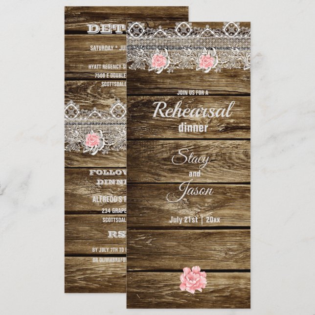 Convites Janto de Ensaio Rustic Barn Wood & Lace (Frente/Verso)