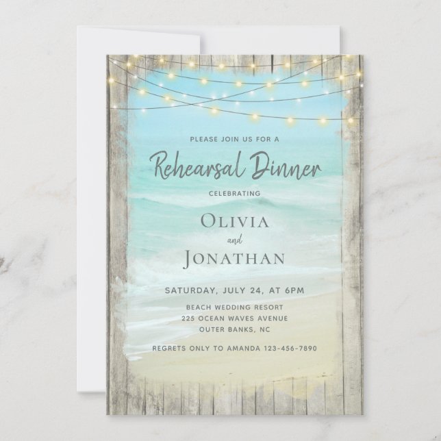 Convites Janto de Ensaio Rustic Beach Wedding (Frente)