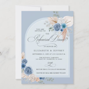 Convites Janto de Ensaio Rustic Boho Dusty Blue Pampas