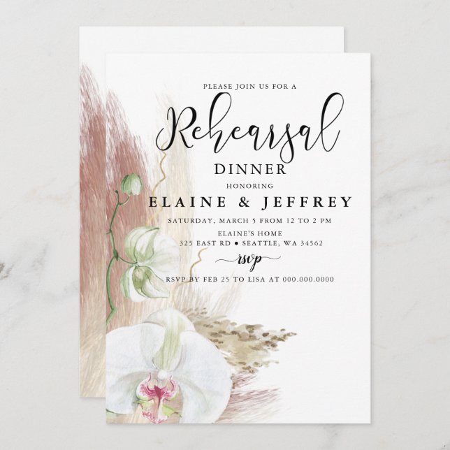 Convites Janto de Ensaio Rustic Boho Pampas (Frente/Verso)