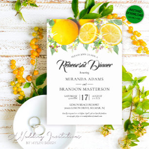 Convites Janto de ensaio Rustic Boho Watercolor Lemon