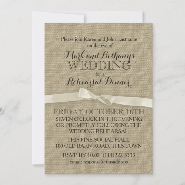 Convites Janto de Ensaio Rustic Burlap e White Arco (Frente)