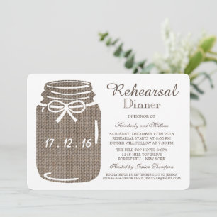 Convites Janto de Ensaio Rustic Burlap Mason Jar