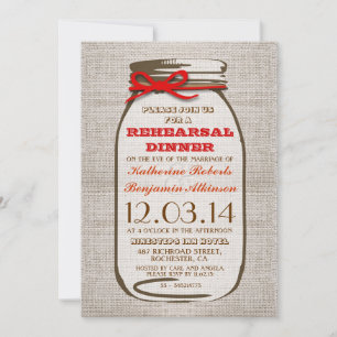 Convites Janto de Ensaio Rustic Burlap Mason Jar
