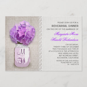 Convites Janto de Ensaio Rustic Burlap Mason Jar Purple