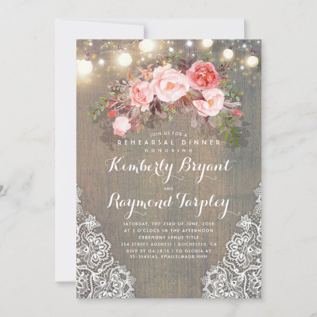 Convites Janto de Ensaio Rustic Floral Lights Wood (Frente)