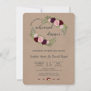 Convites Janto de ensaio Rustic Marsala Floral Artesanato