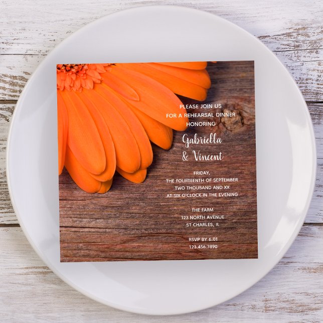 Convites Janto de ensaio Rustic Orange Daisy and Barn Wood (Criador carregado)