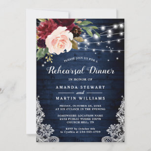 Convites Janto de Ensaio Rustic Red Blue Floral Lights