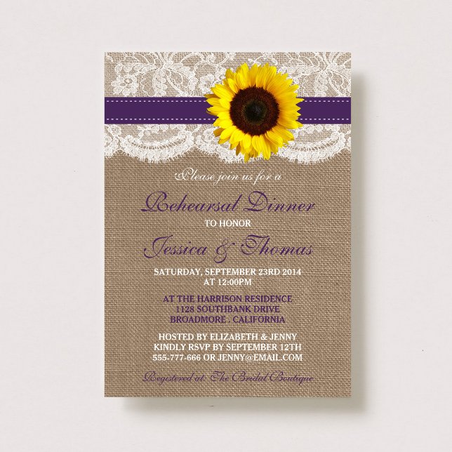 Convites Janto de Ensaio Rustic Sunflower Wedsal - Roxo (Criador carregado)