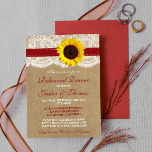 Convites Janto de Ensaio Rustic Sunflower Wedsal - Vermelho