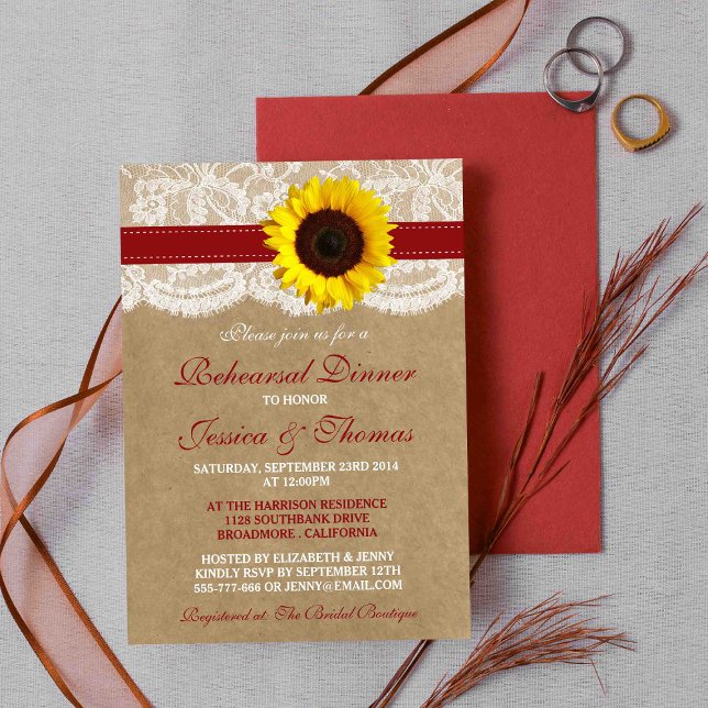 Convites Janto de Ensaio Rustic Sunflower Wedsal - Vermelho (Criador carregado)