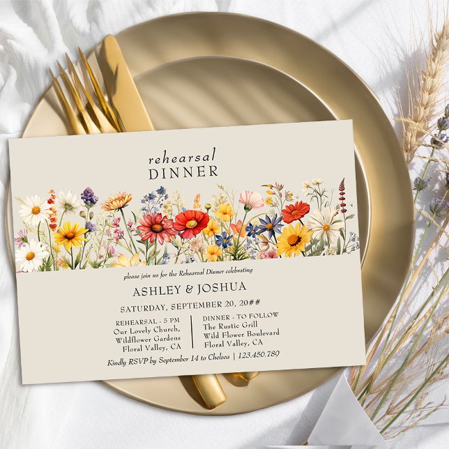 Convites Janto de Ensaio Rustic Wildflower Wedding (Wedding Rehearsal Dinner invitation from the Rustic Wildflower Wedding Collection by Darling & May)
