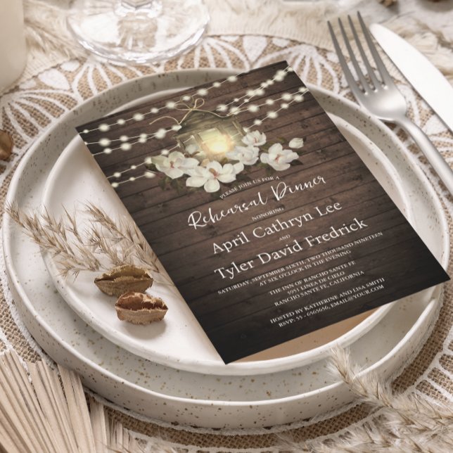 Convites Janto de Ensaio Rustic Wood Floral Lanterna Lanter (Criador carregado)