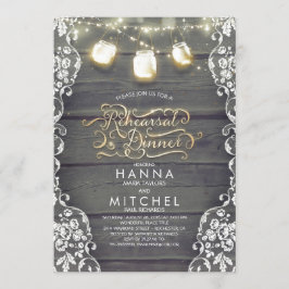 Convites Janto de Ensaio Rustic Wood Lace Mason Jar Lights
