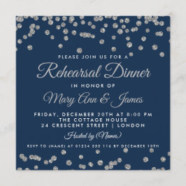Convites Janto de ensaio Silver Glitter Confetti Marinho Az