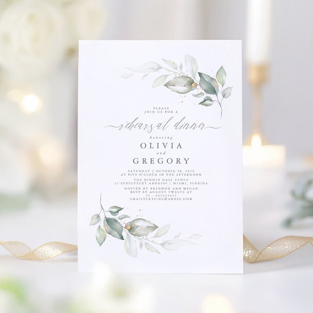 Convites Janto de ensaio sobre o Elegante Verde moderno (Elegant Greenery Rehearsal Dinner Invitations)