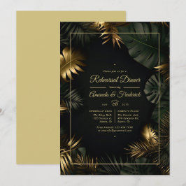 Convites Janto de ensaio tropical preto e Dourado