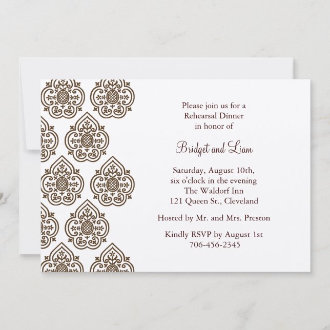 Convites Janto de ensaio Vintage Damask sobre champanhe (Frente)