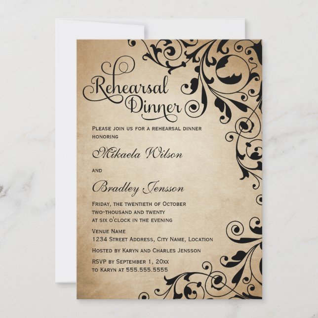 Convites Janto de ensaio Vintage Flourish Swirls (Frente)